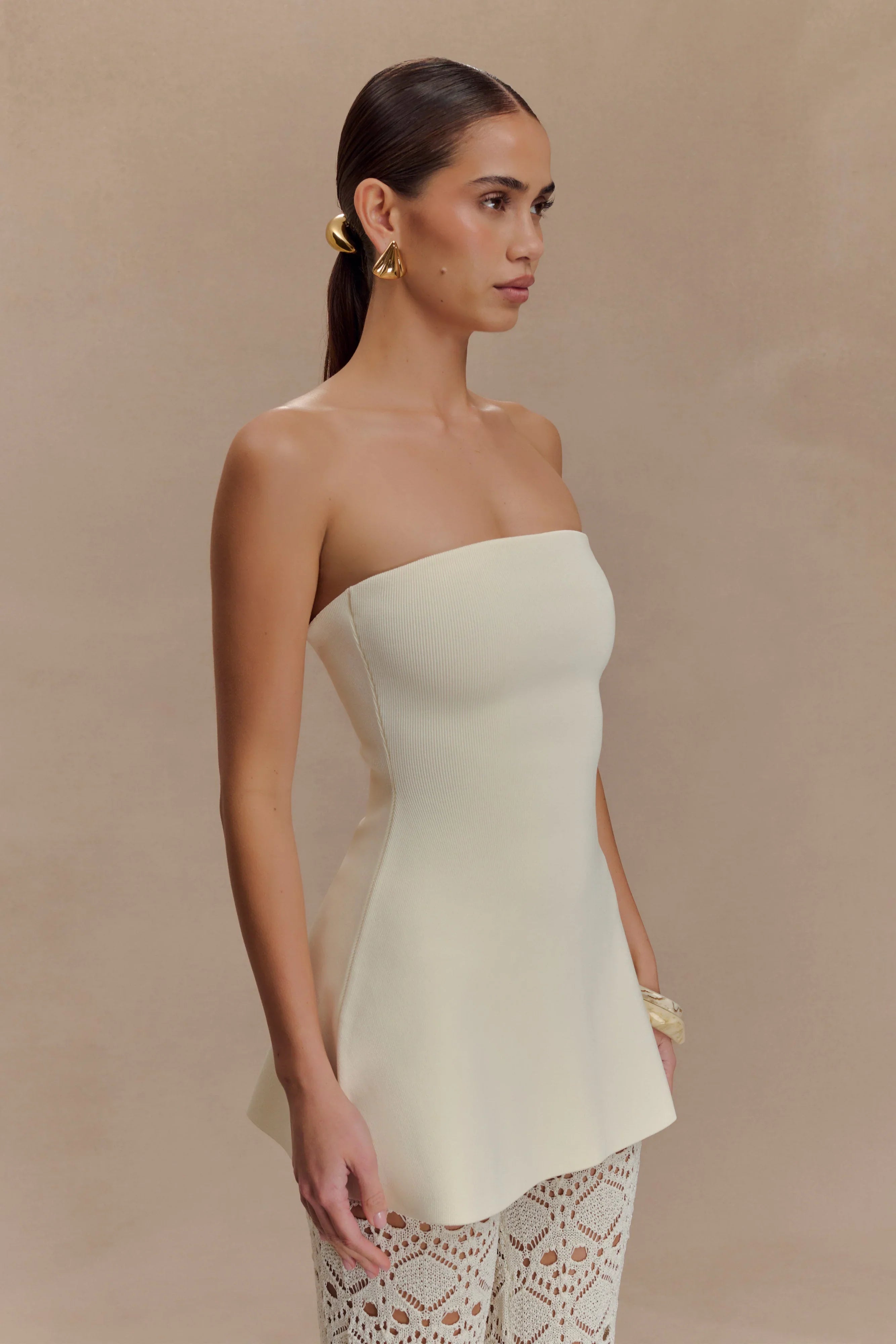 Anette Bandage Knit Strapless Top Ivory