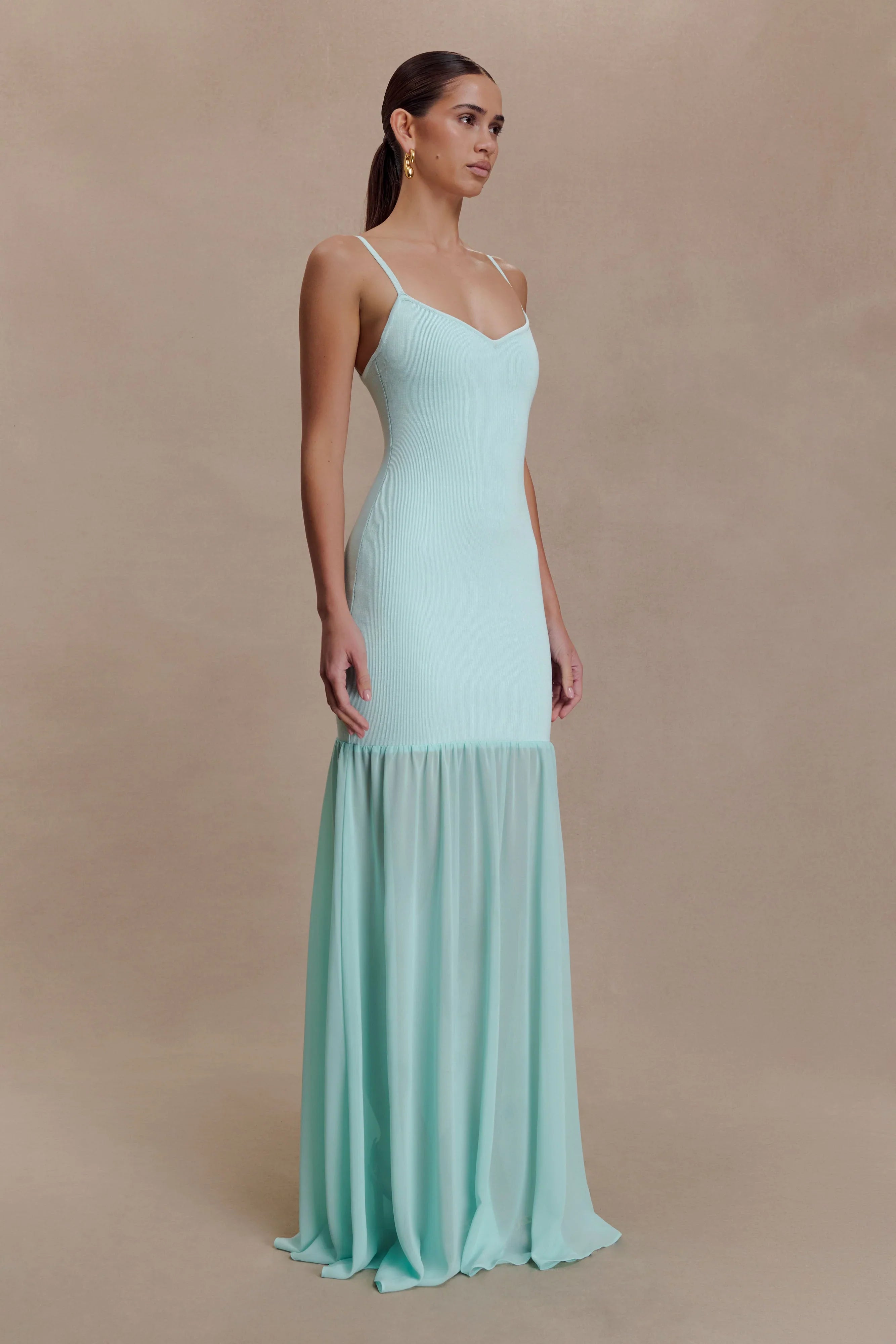Deanne Bandage And Chiffon Knit Maxi Dress Blue