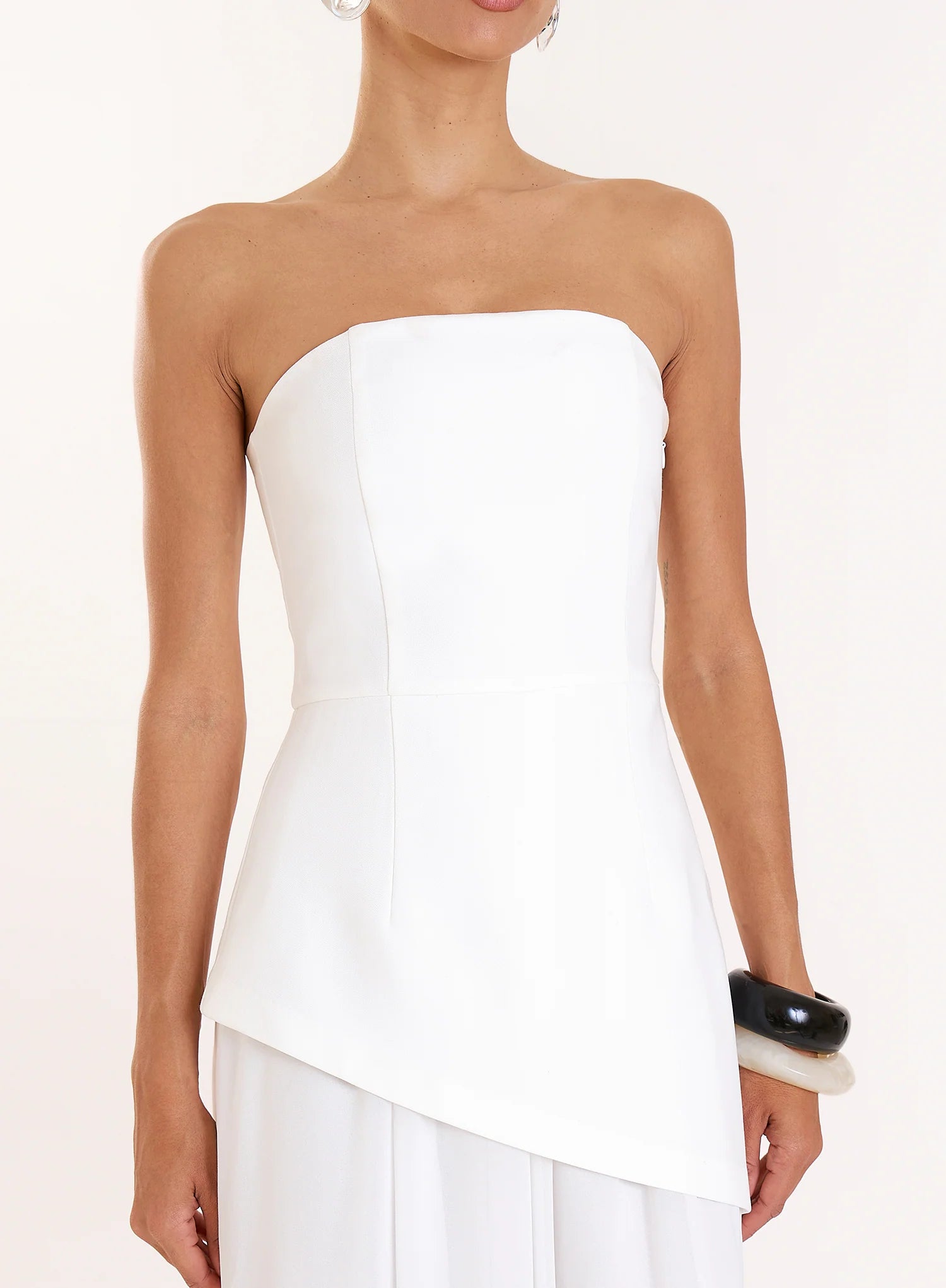 White Bandeau Asymmentric Detail Maxi Dress