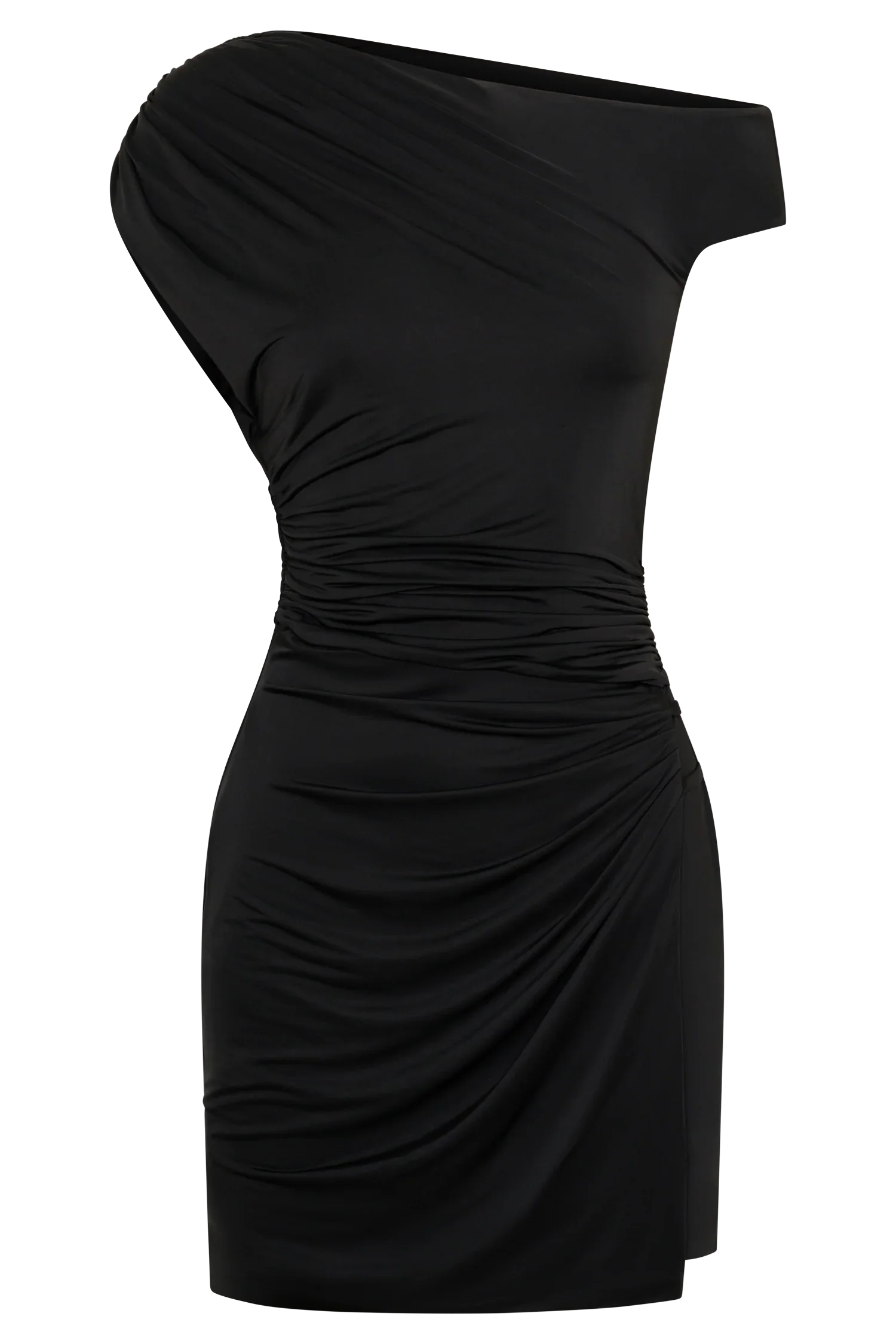 Alyn Off Shoulder Draped Mini Dress Black