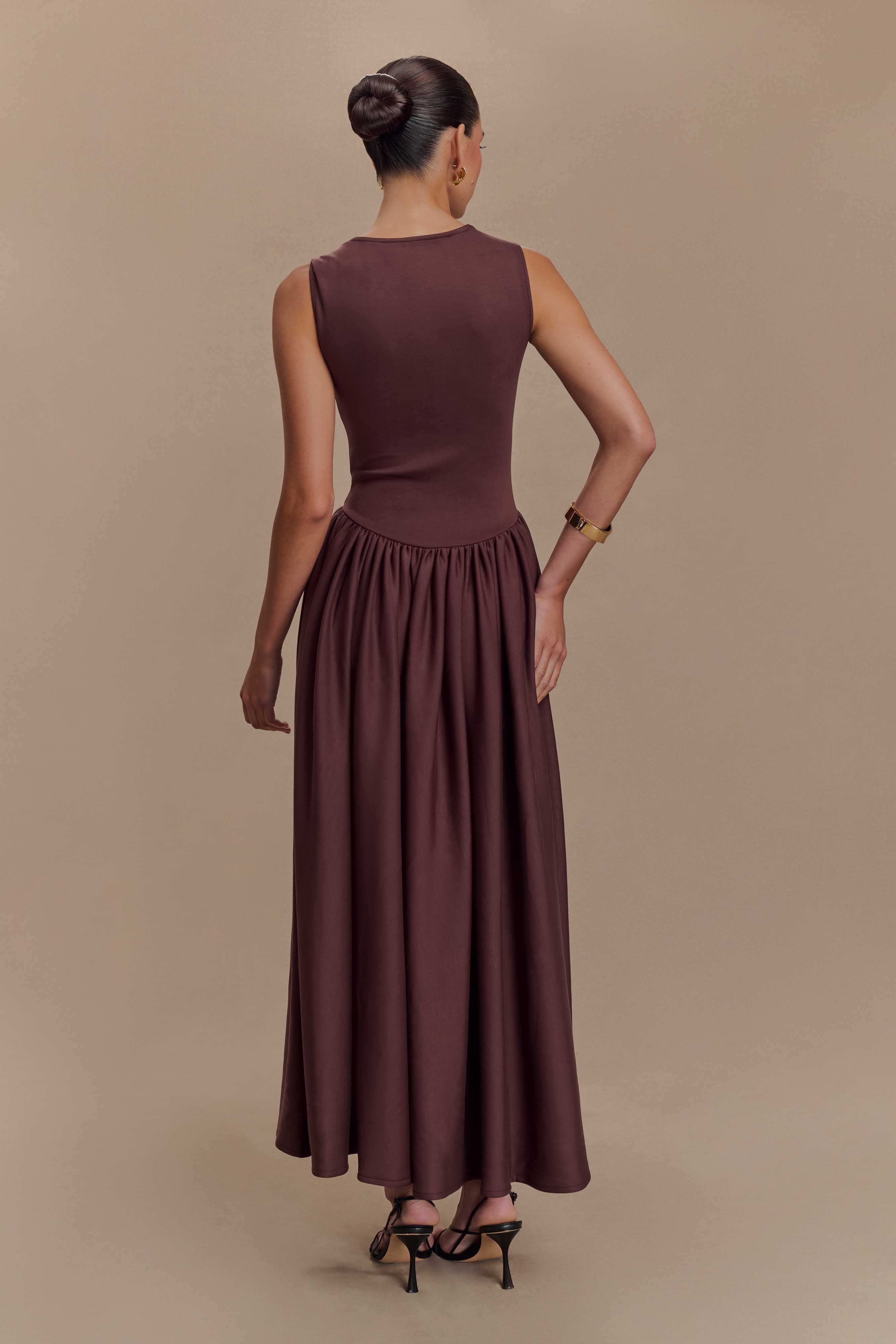 Sharon Scuba Jersey Midi Dress Cacao Brown