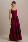Bambina Burgundy Scoop Neck Pleated Maxi Dress