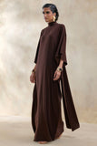 Lumisette Brown Satin High Neck Maxi Dress With Cape