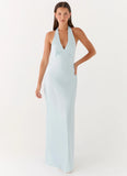 Heavy Hearted Satin Maxi Dress Ice Blue