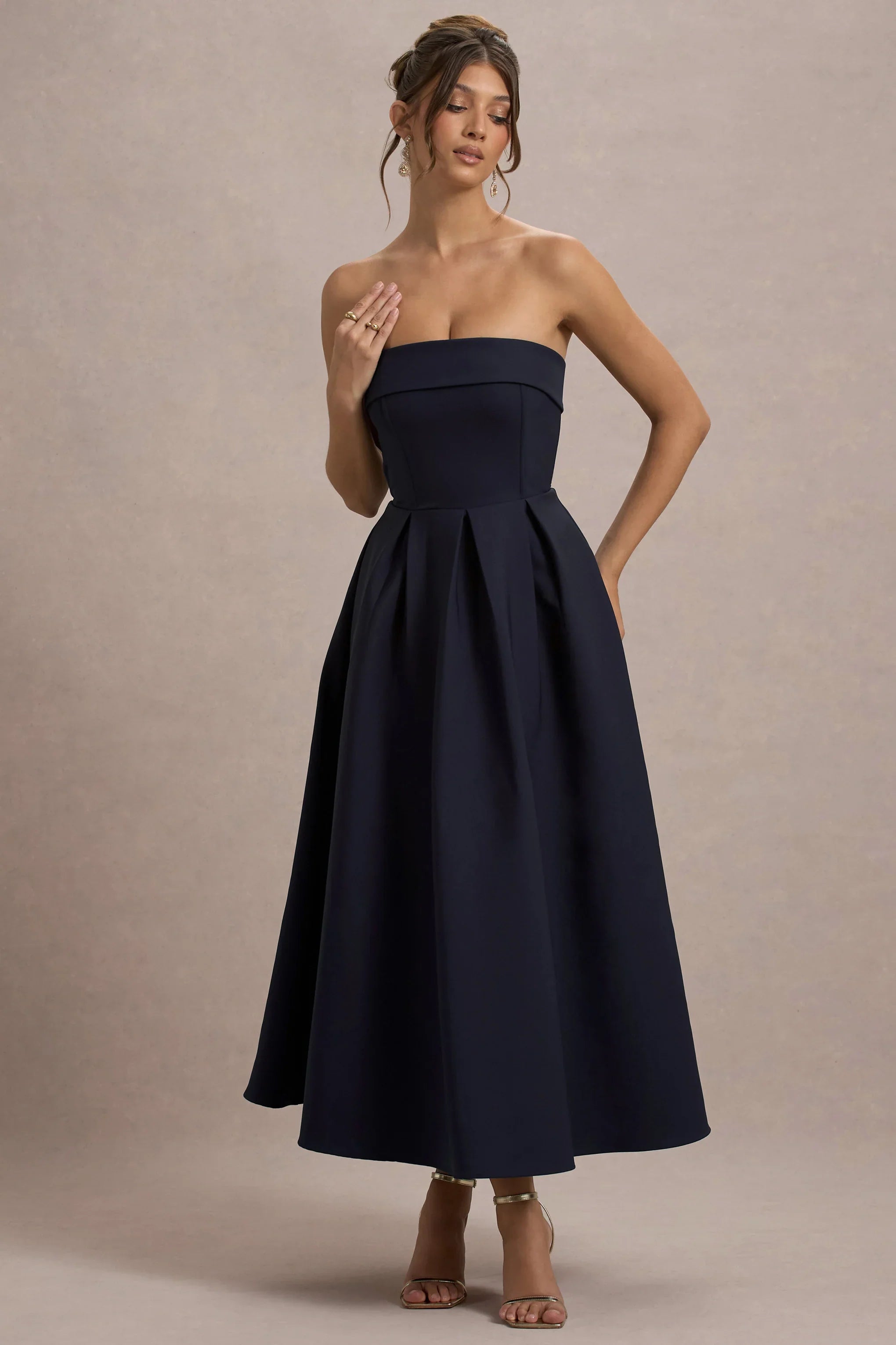 Annalise Navy Bandeau Skater Midi Dress