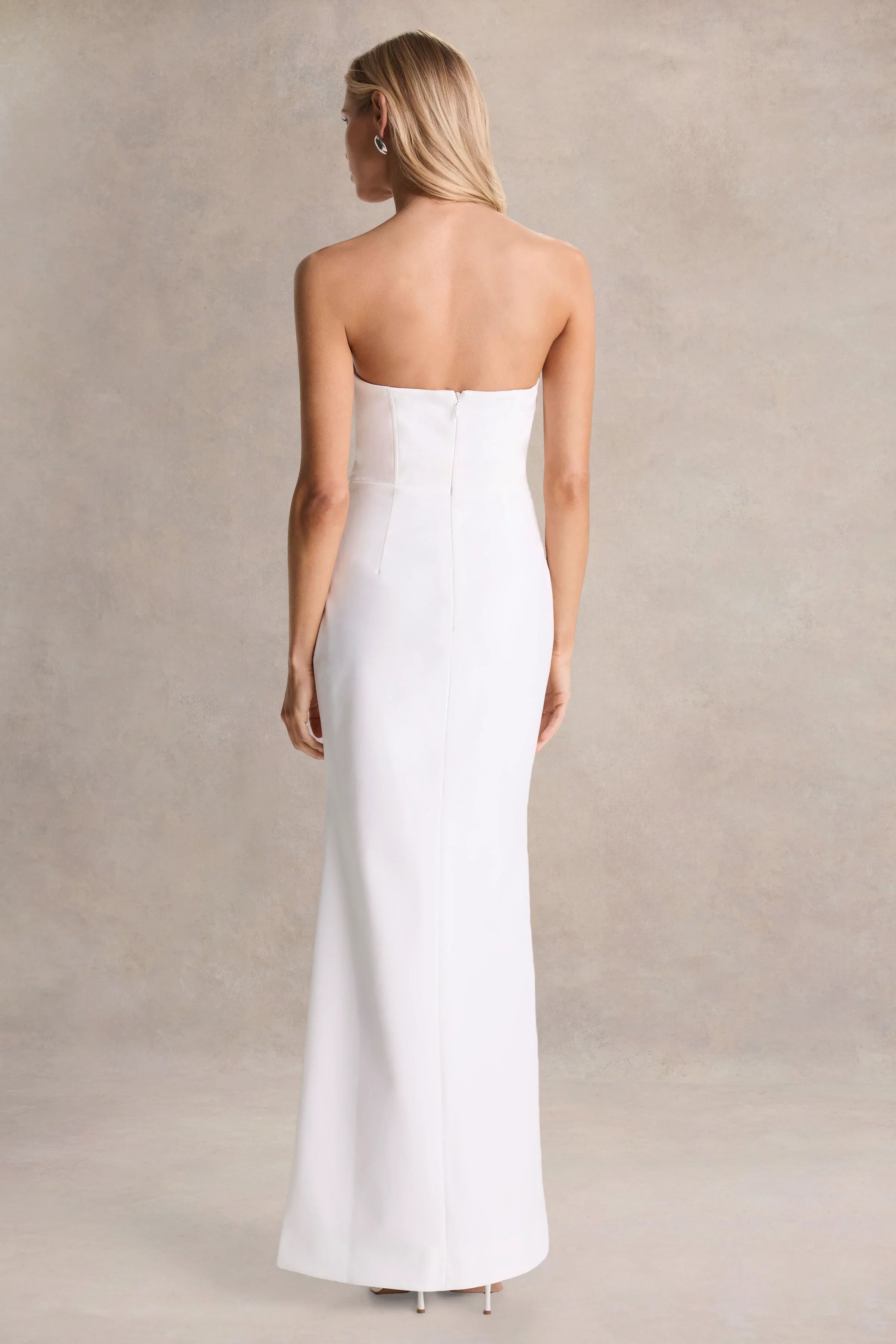 Dreamy Whispers Cream Strapless Ruffle Split Maxi Dress
