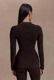 Suzie Ribbed Long Sleeve Longline Top Chocolate
