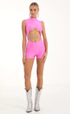 Rhinestone Cutout Romper in Pink