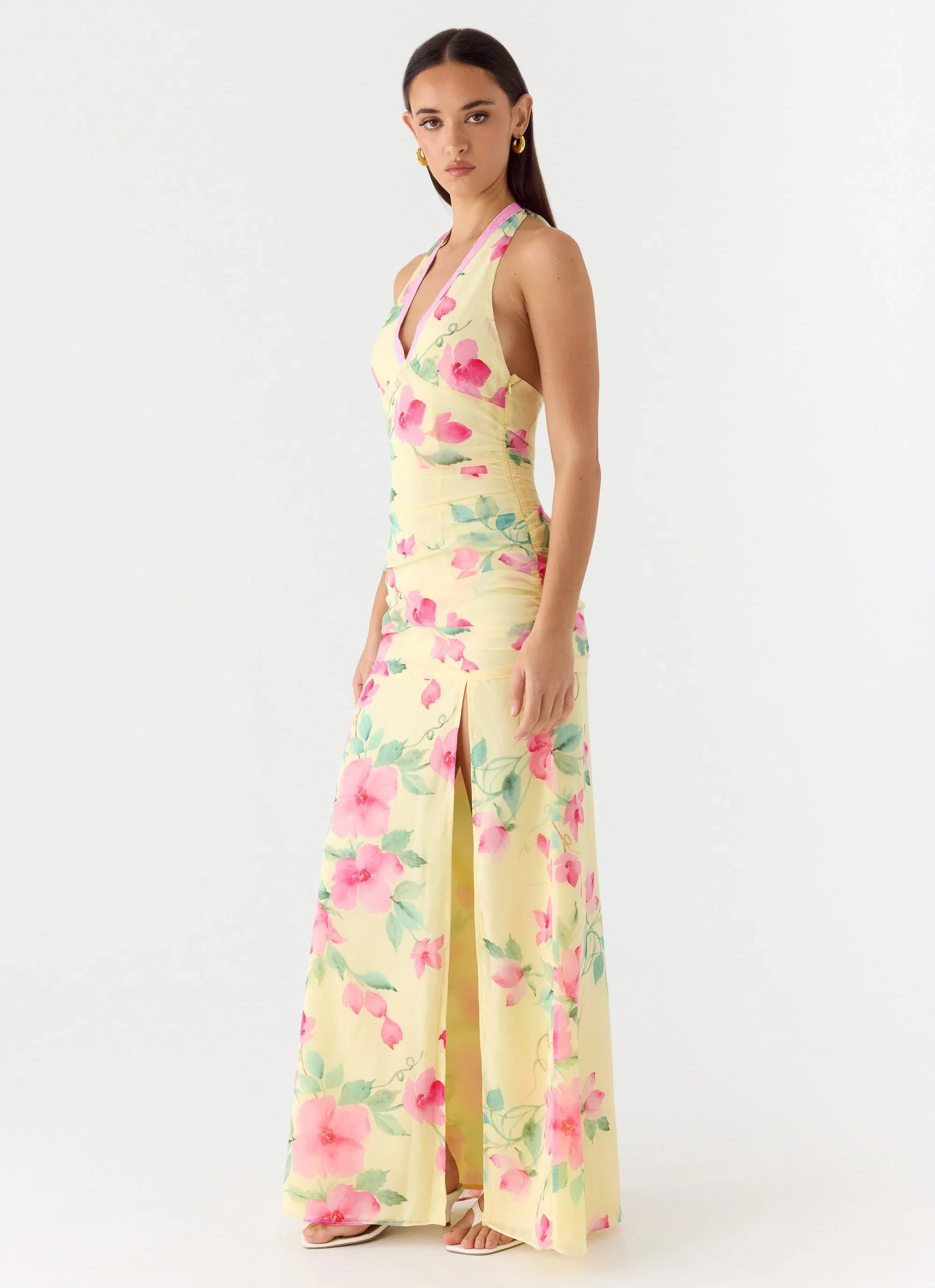 Colada Halter Maxi Dress Lemon Soleil