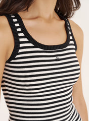 Black And White Stripe Knitted 4th Vest Top