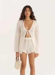 Cream Crochet Tie Front Top