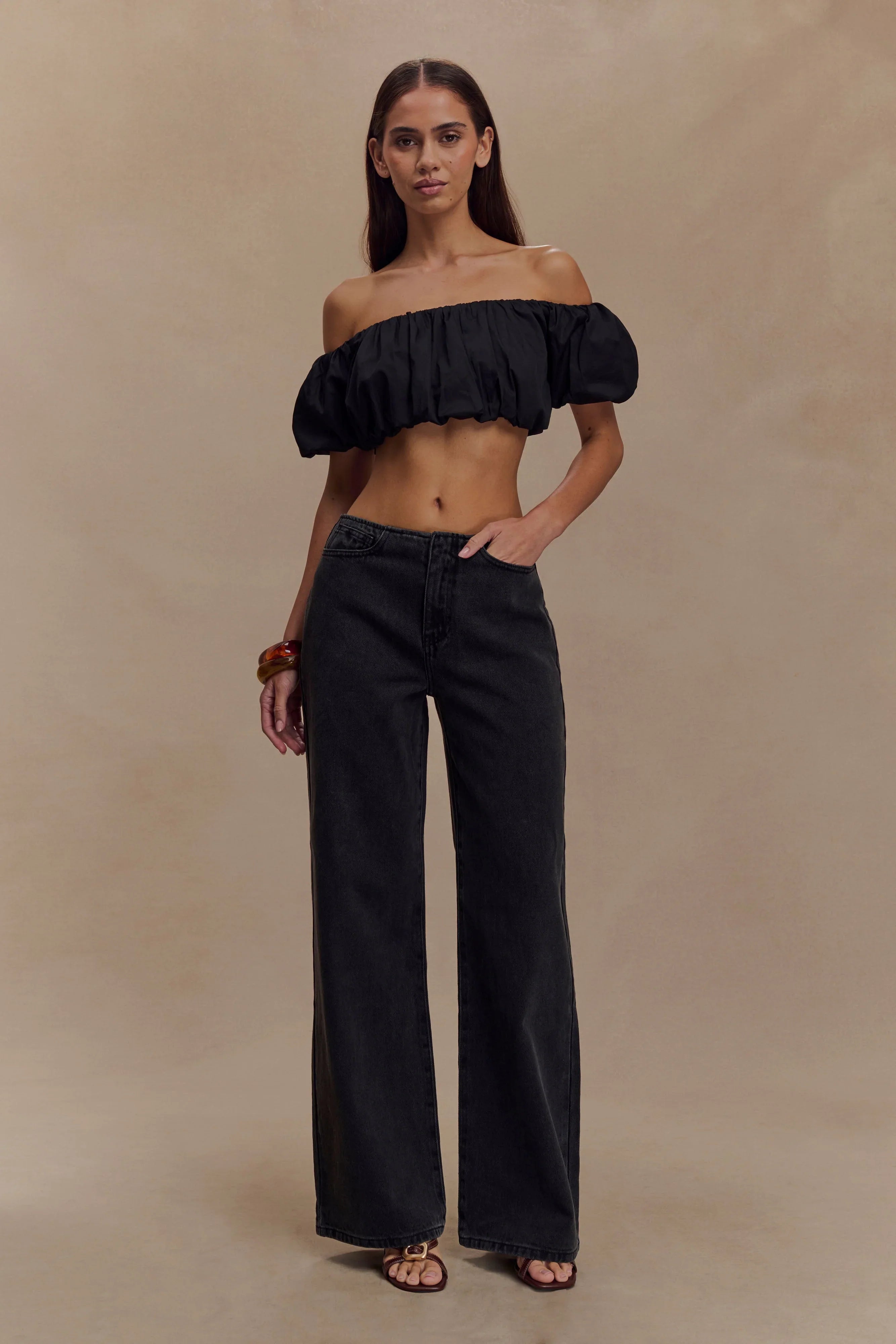 Autumn Off Shoulder Bubble Top Black