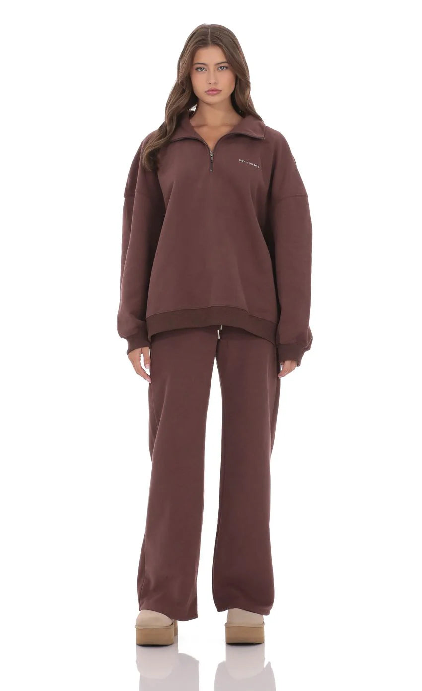 Quarter Zip Up Jumper in Brown