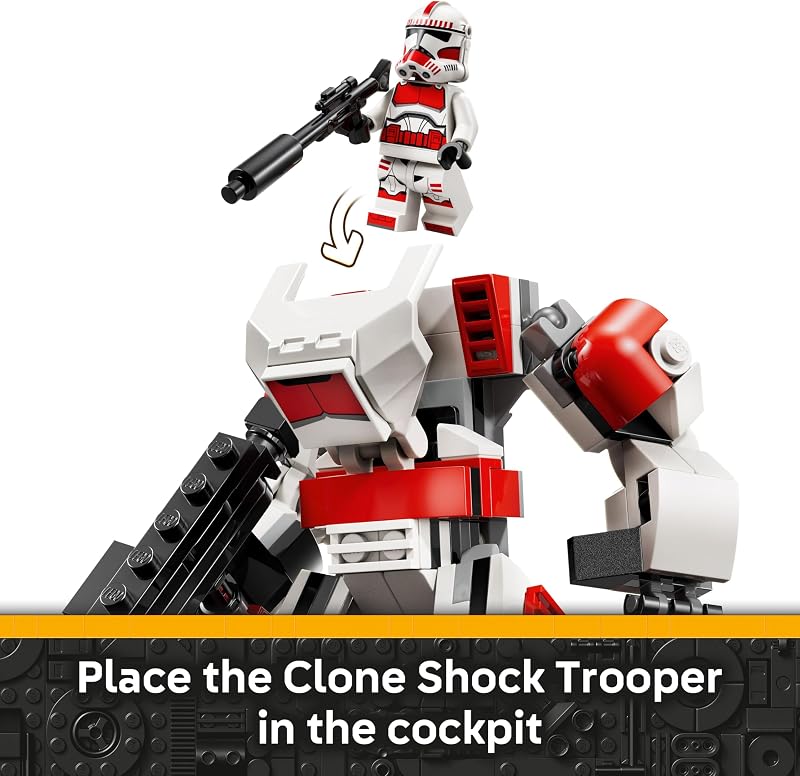 LEGO Star Wars Clone Shock Trooper Mech Building Toy for Boys Girls Poseable Star Wars Figure W Pretend Play Blaster Stud Shooter for Kids Fans Ages 6 Gift Idea for Birthdays 75448