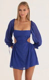 Shimmer Chiffon Open Back Dress in Blue
