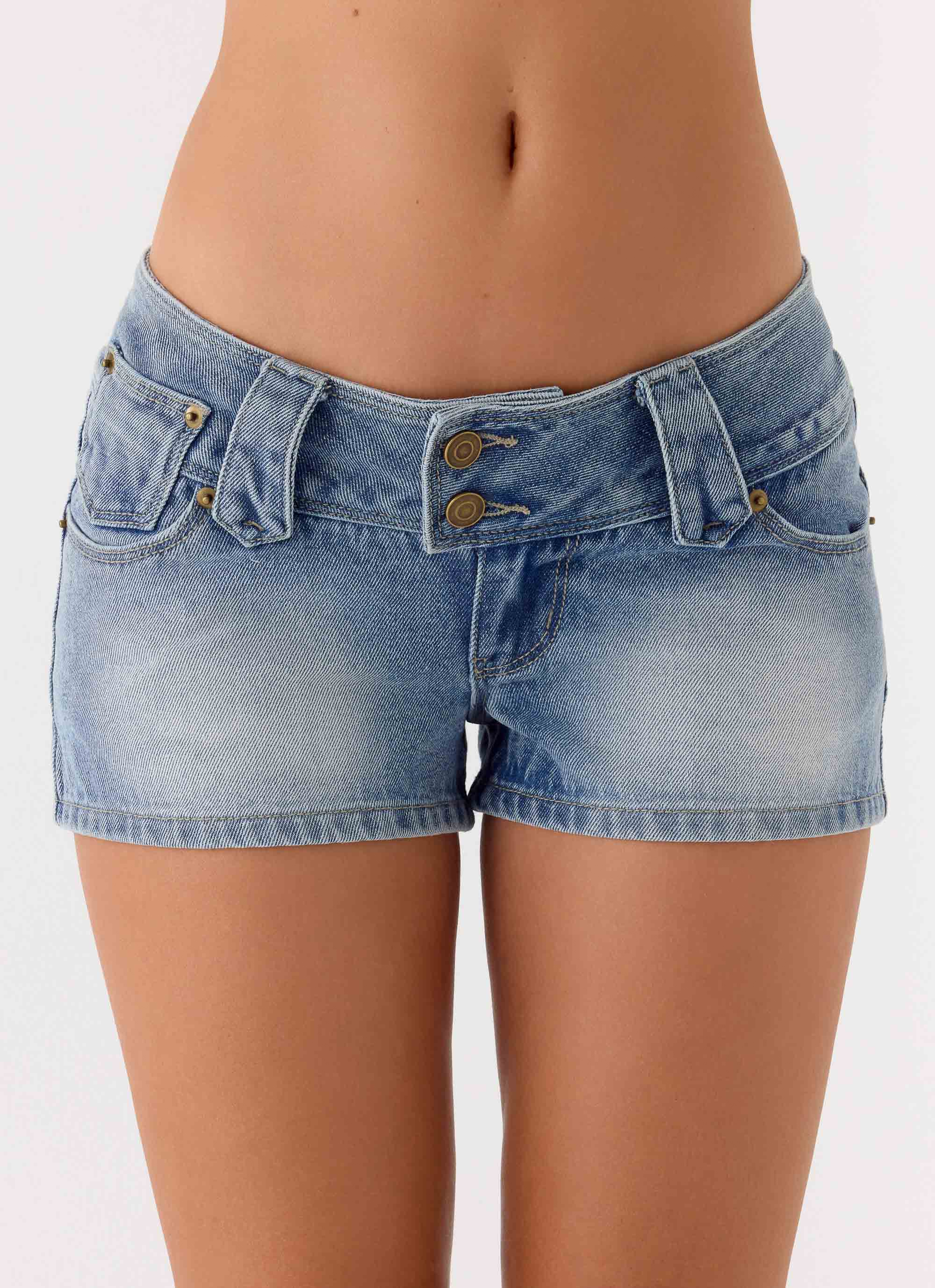 Justin Low Rise Denim Shorts Vintage Blue Bleach Wash
