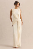 Blythia Cream Round Neck Maxi Dress With Gathered Detailing