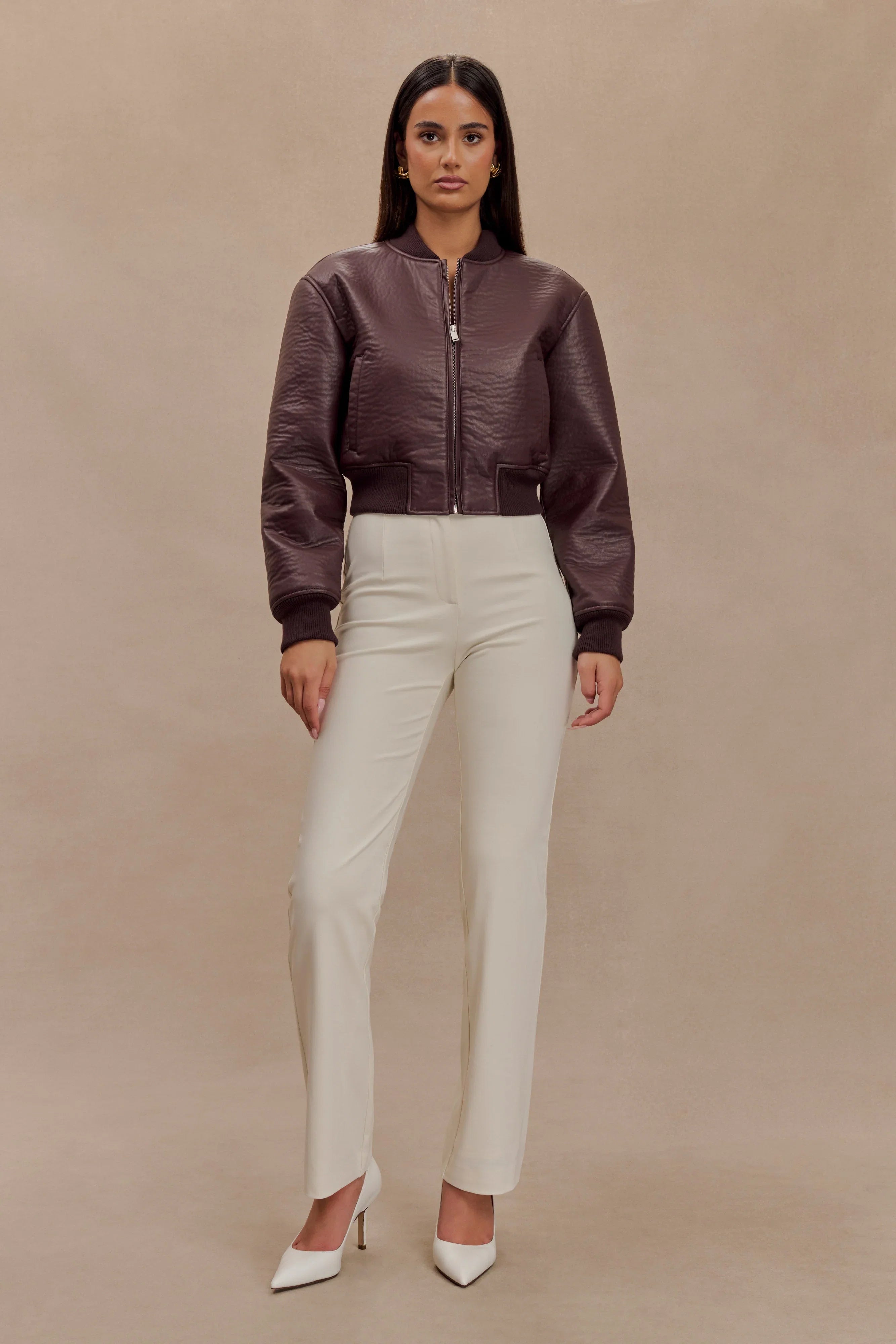 Codi Faux Leather Bomber Jacket Merlot