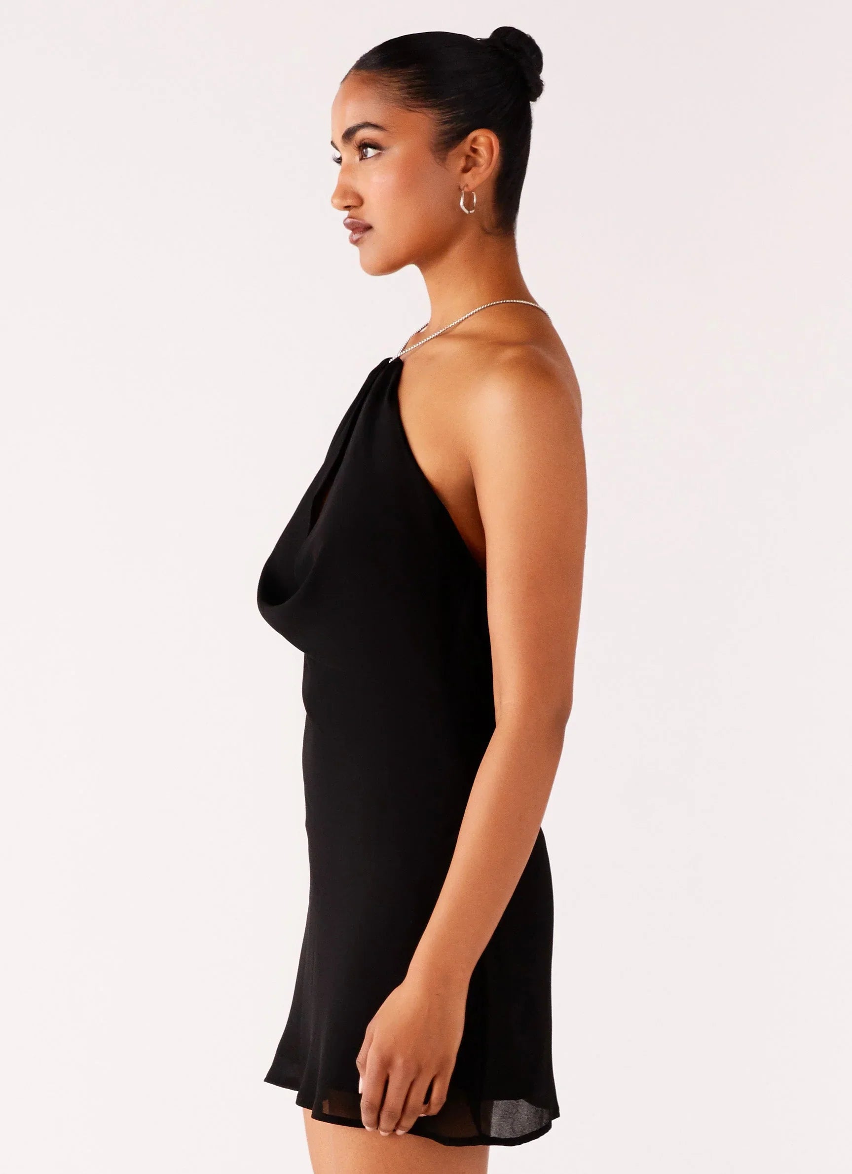 Key Hole Cowl Neckline Mini Dress Black