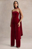 Arcane Burgundy Velvet Bandeau Jumpsuit With Scarf