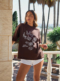 Brown Illustration Print Oversized T Shirt