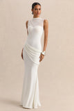 Lyssy White High Neck Maxi Dress With Mesh Detail