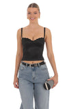 Satin Open Back Tie Top in Black