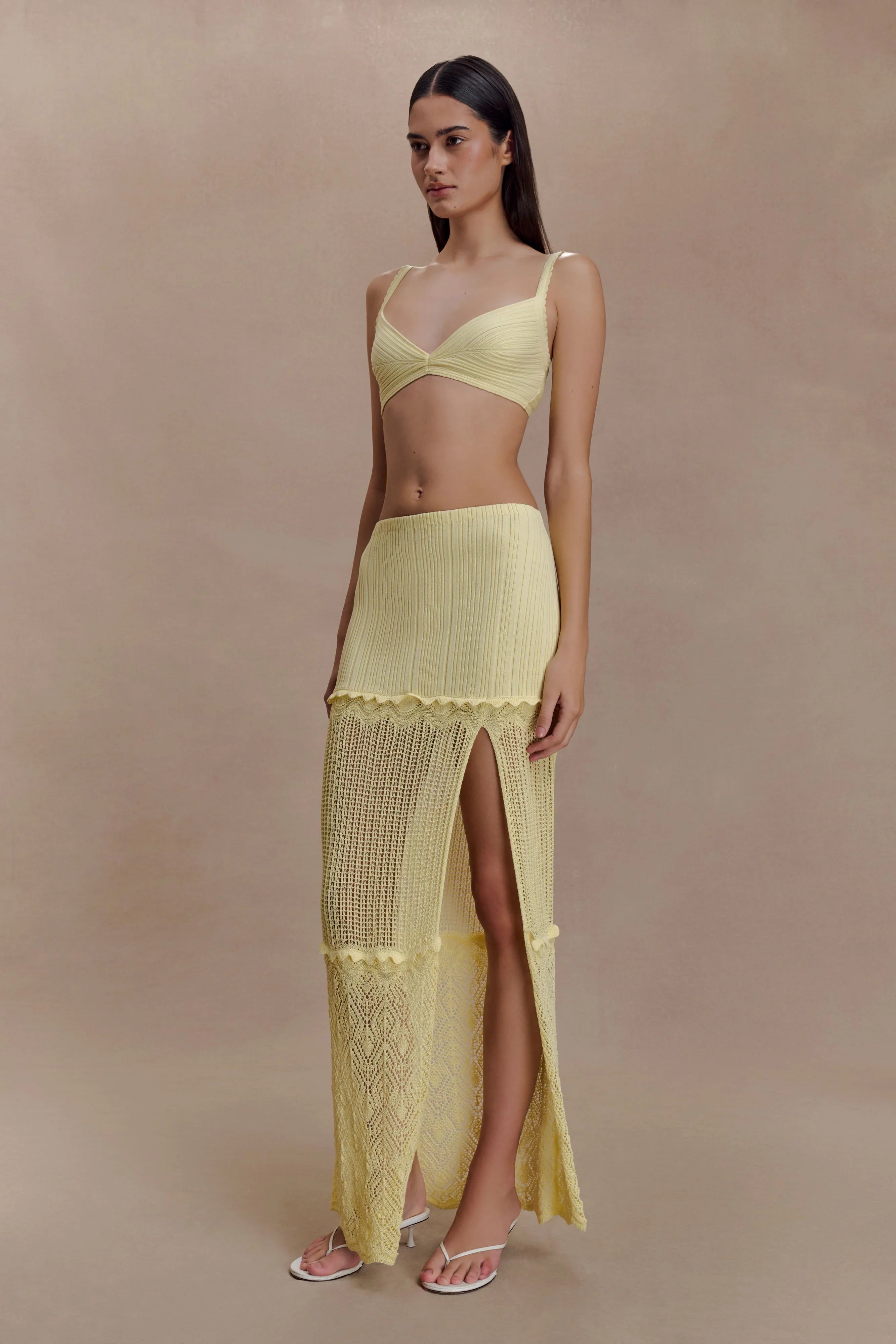 Coleene Pointelle Knit Maxi Skirt Lemon
