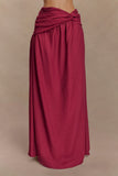 Scottie Gathered Linen Knot Maxi Skirt Wine