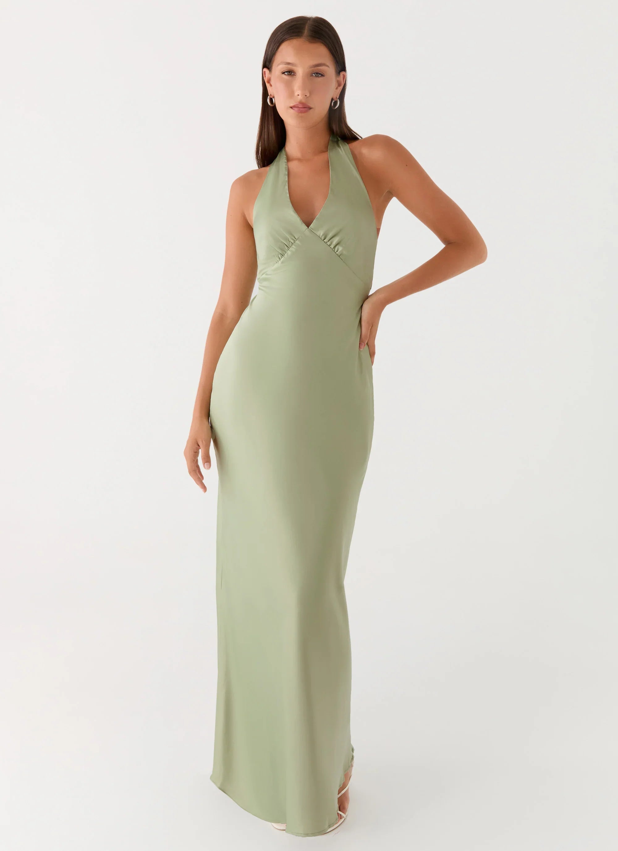 Heavy Hearted Satin Maxi Dress Sage