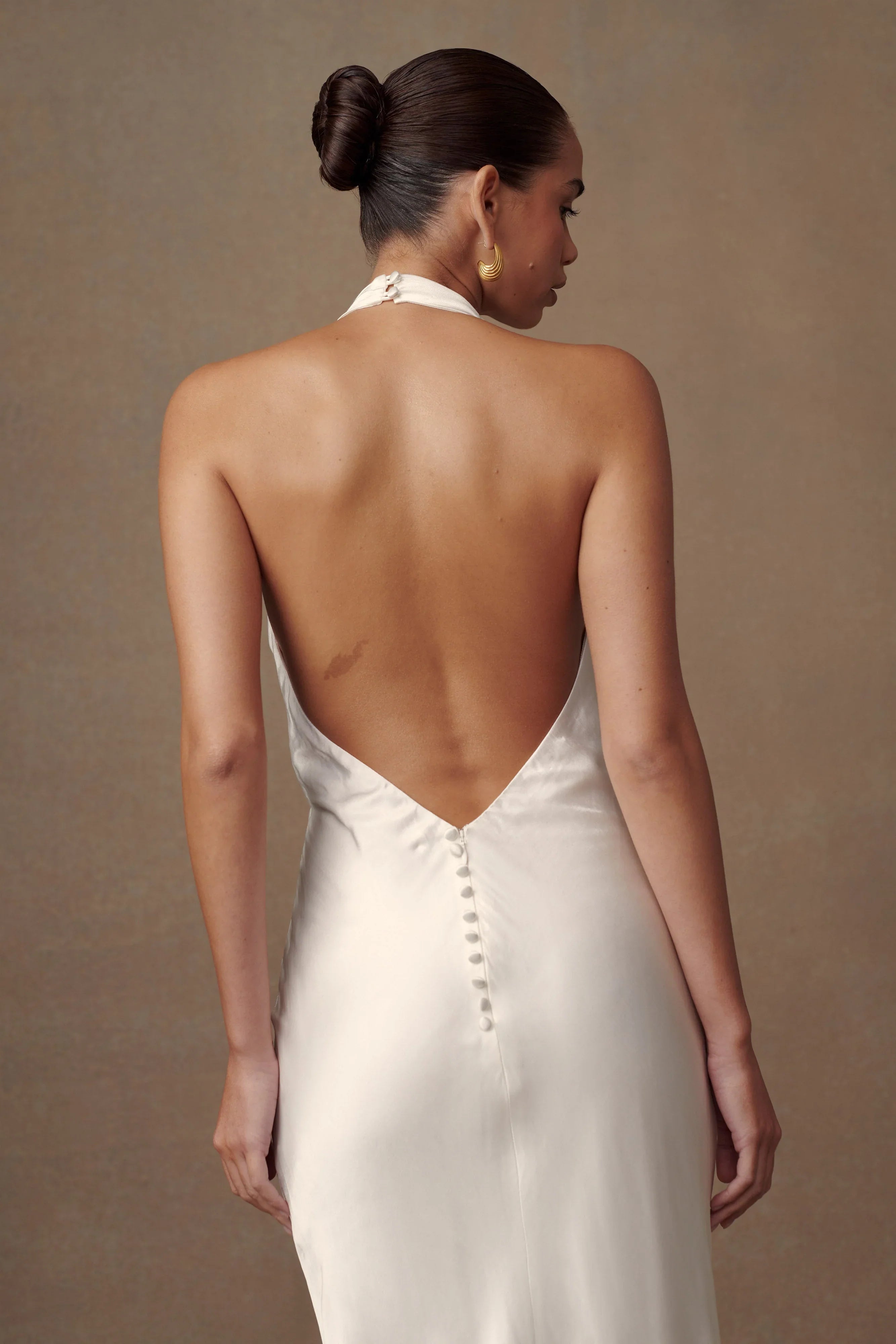 Esther Iridescent Satin Cowl Maxi Dress Ivory
