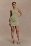 Mattea Slinky And Mesh Mini Dress With Scarf Sage