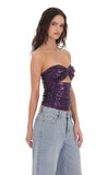 Sequin Cutout Strapless Top in Purple
