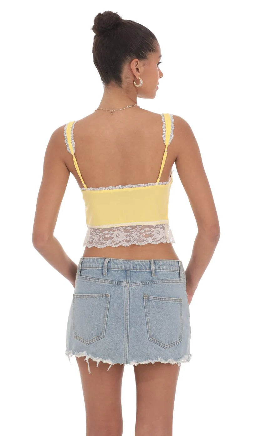 Lace Vest Top in Yellow