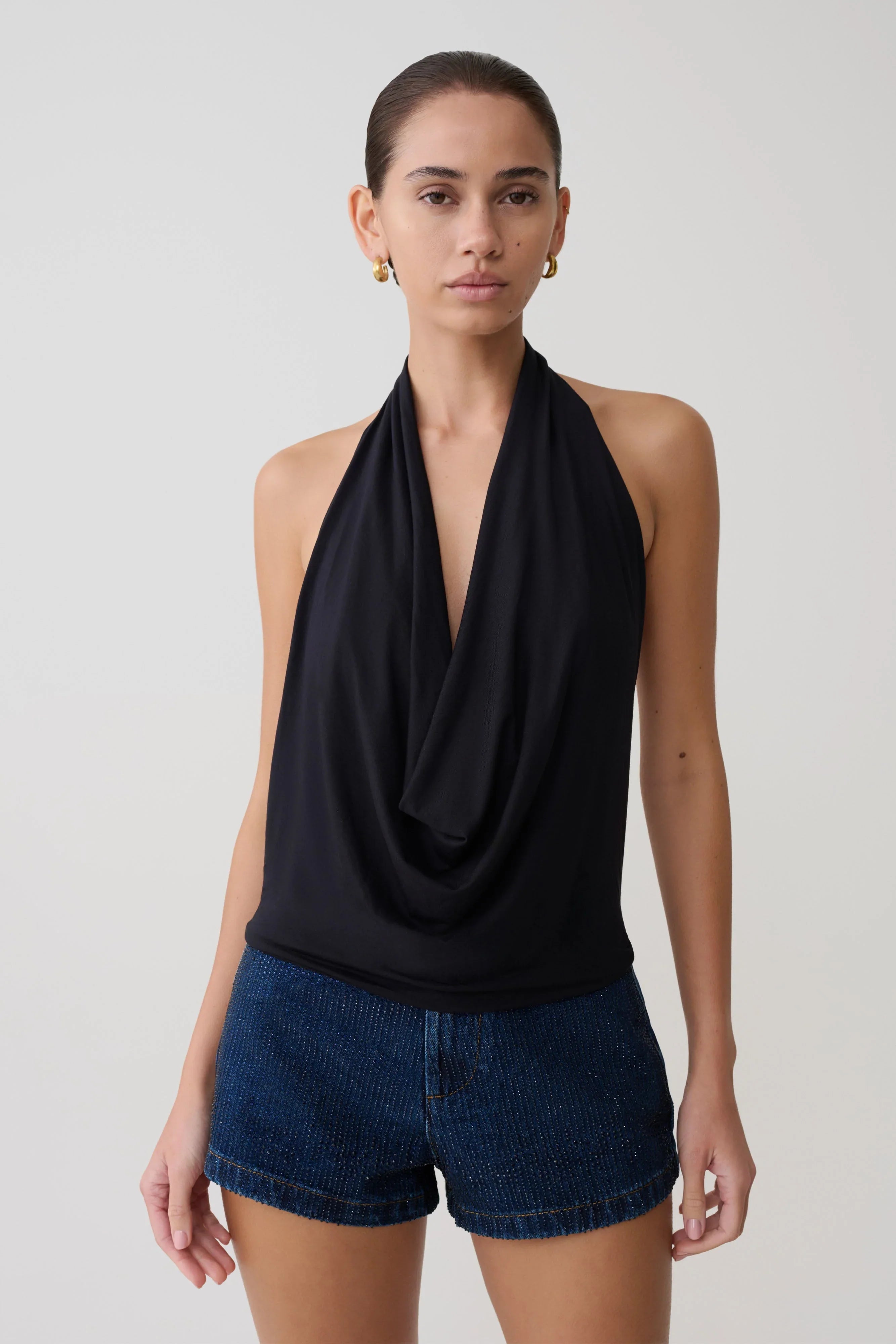 Huyen Cowl Front Modal Top Black