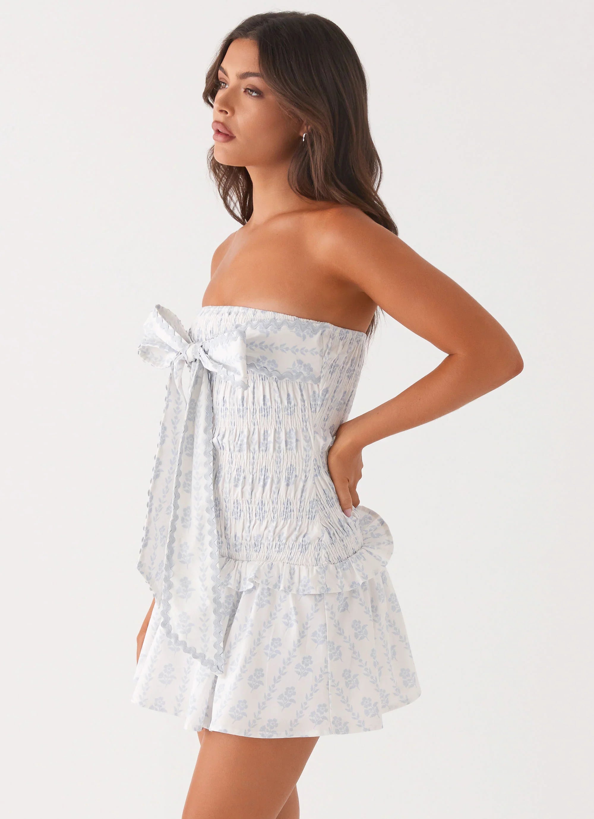 Izi Shirred Mini Dress Sweet Daydream Print