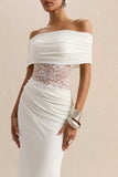 Forsya White Bardot Neck Maxi Dress With Lace Detailing