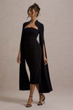 Linden Black Bodycon Cape Sleeve Midi Dress