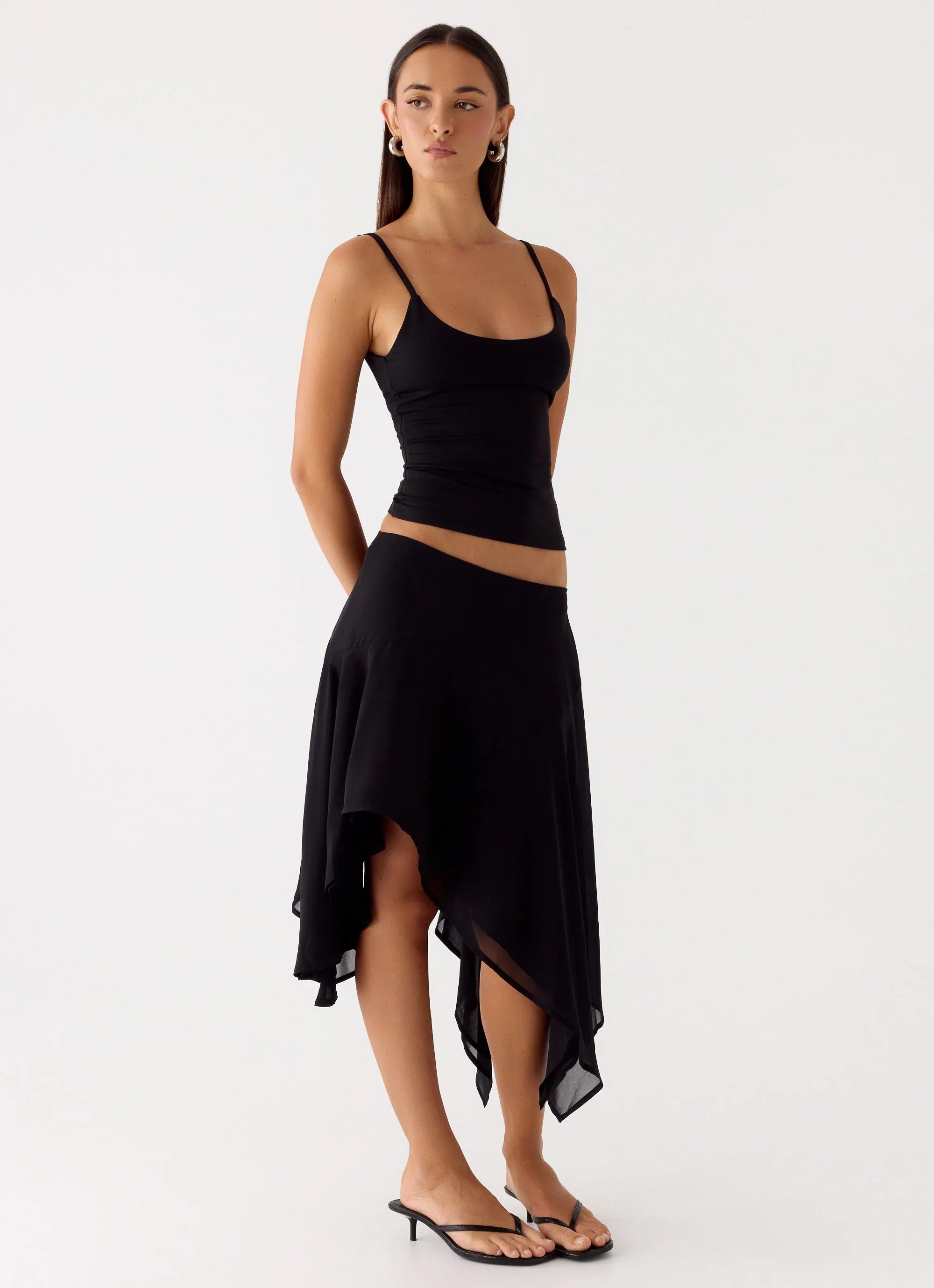 Kia Low Rise Asymmetrical Midi Skirt Black