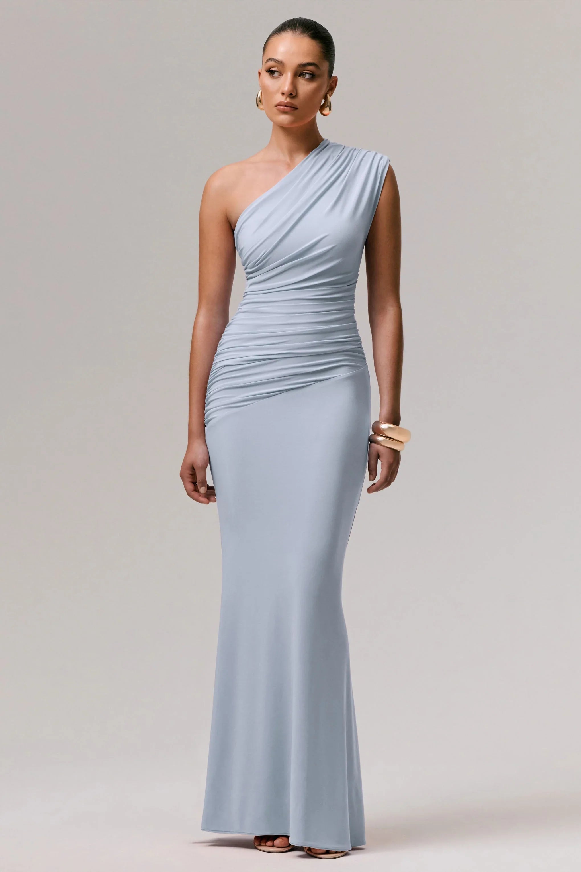 Mardi Powder Blue Asymmetric Maxi Dress With Ruching