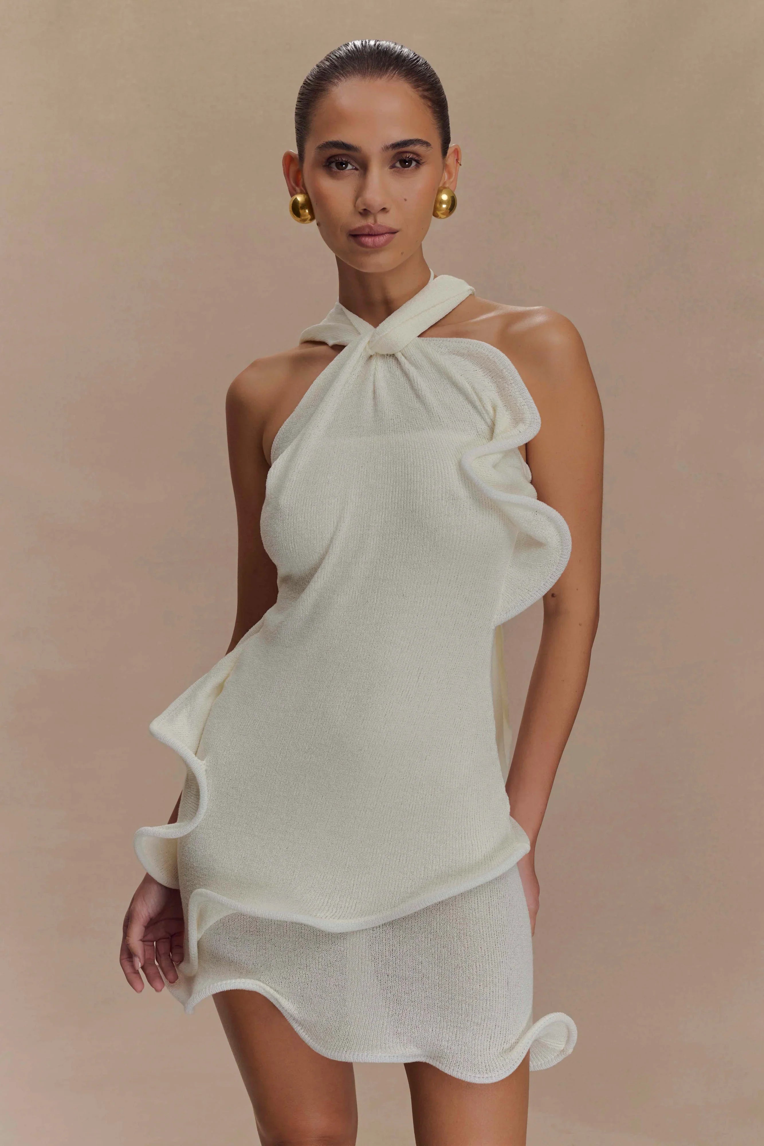 Caprice Halter Knit Mini Dress White