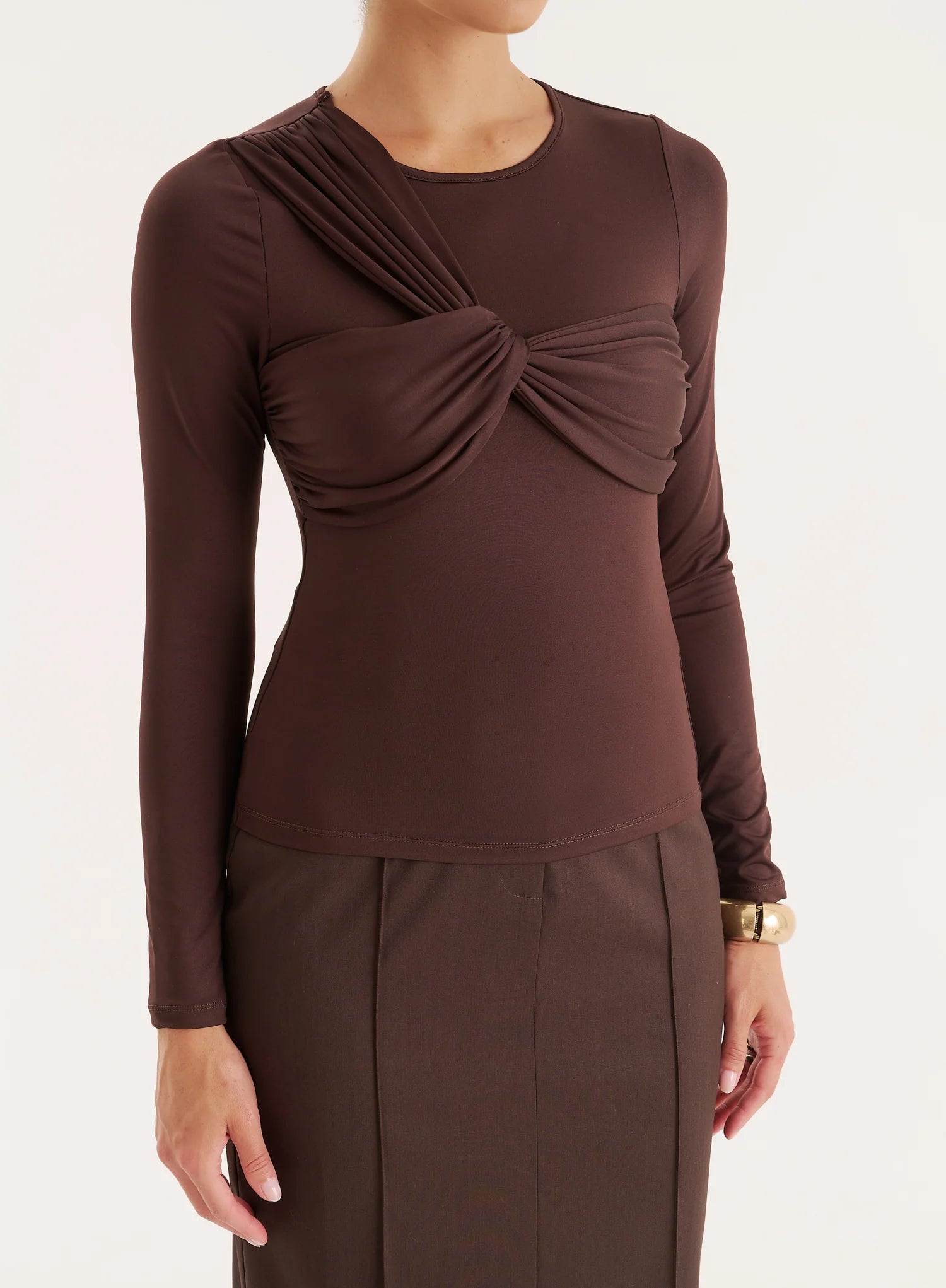 Chocolate Bust Detail Long Sleeve Top