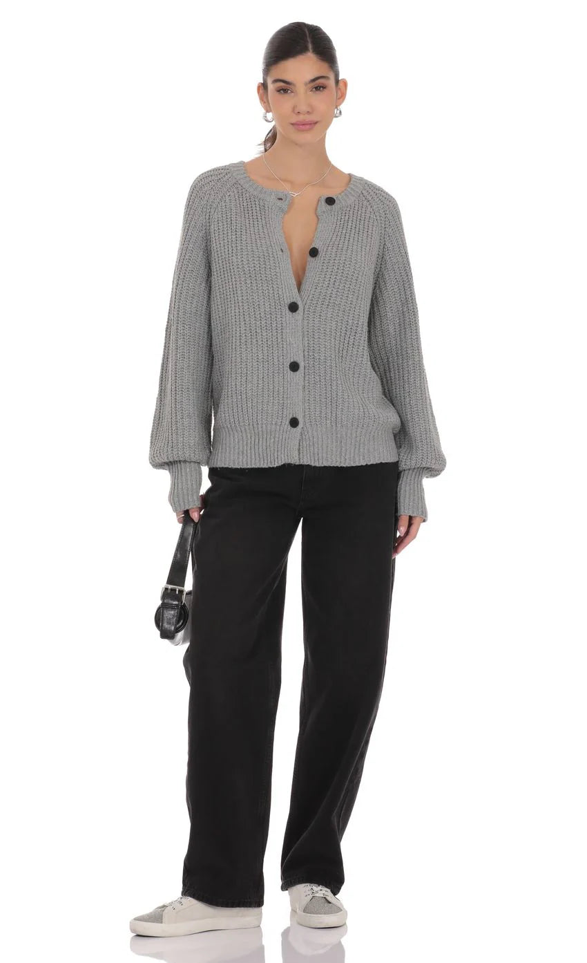 Braid Cable Knit Cardigan in Gray