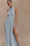 Calandra Slinky Maxi Skirt Pale Blue