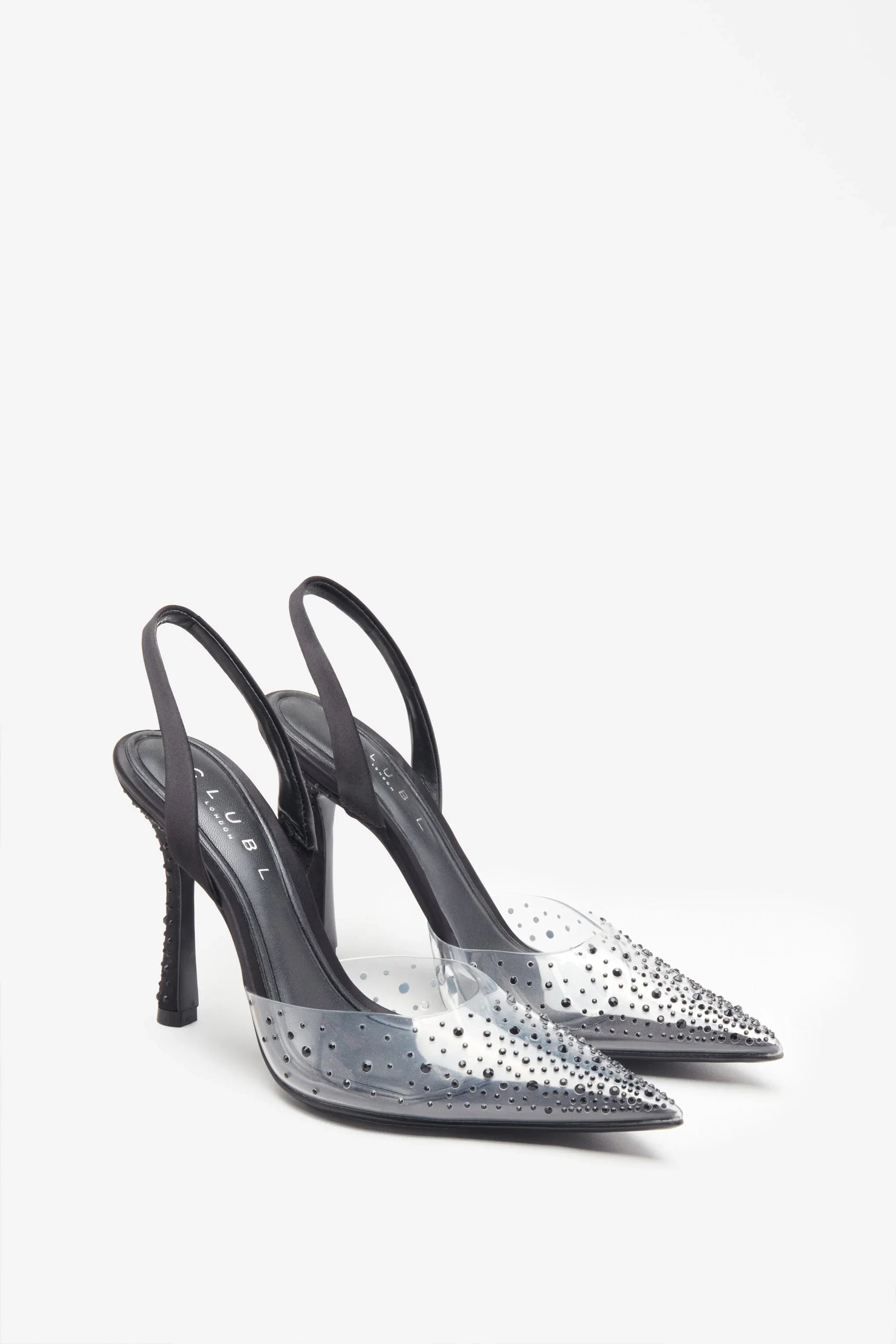 Covergirl Black Diamante Sling Back Pointed Heels