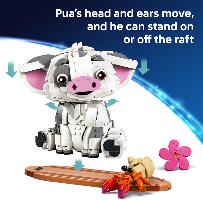 LEGO Disney Moana Pua 43292 Building Toys for Girls Boys Ages 9 Moana Displayable Toy for Bedroom Desk 885 pieces Gift for Birthdays
