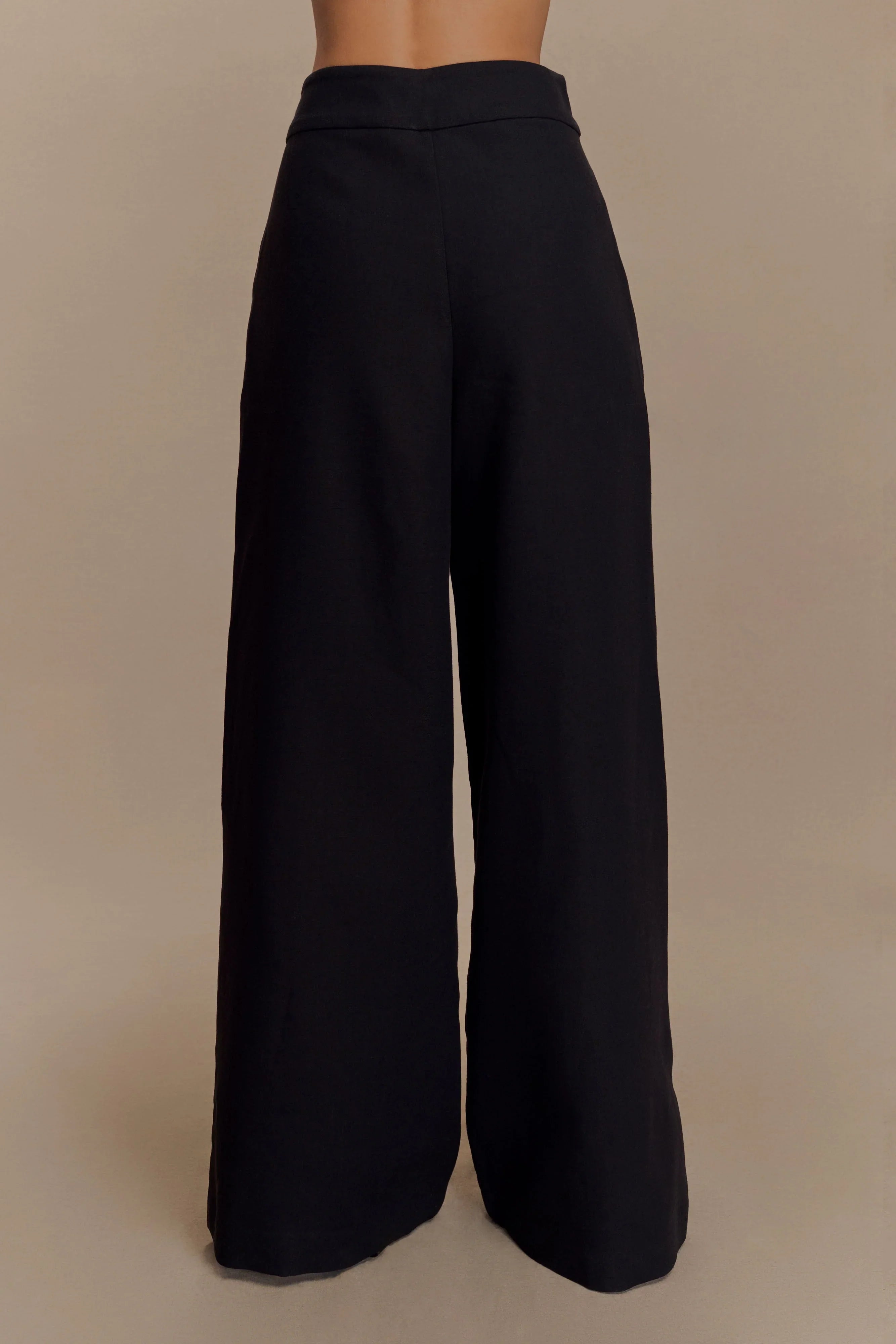 Raya Mid Rise Wide Leg Linen Pant Black