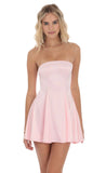 Strapless Satin Fit and Flare Dress in Pink