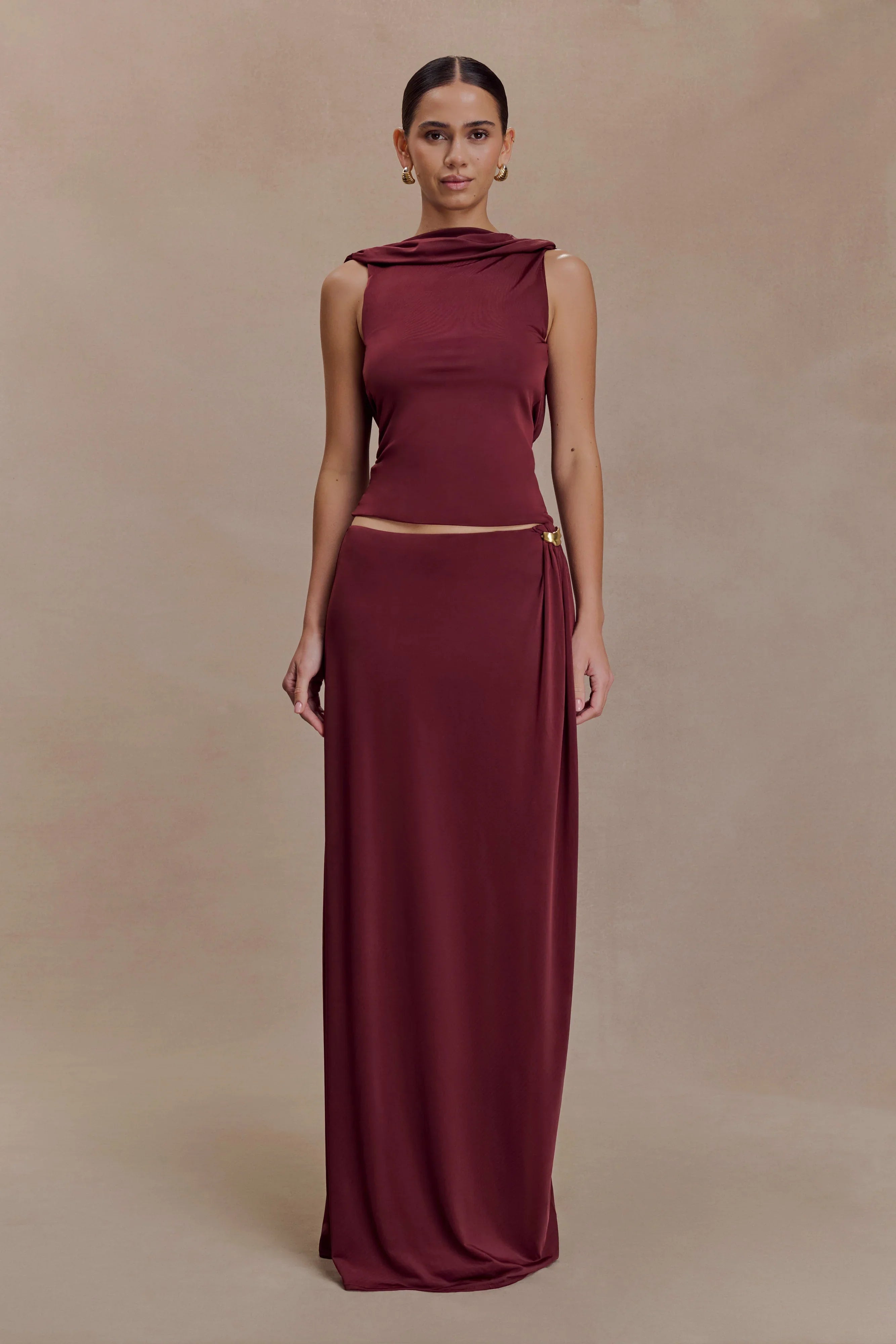 Bridget Slinky Cowl Back Top Burgundy