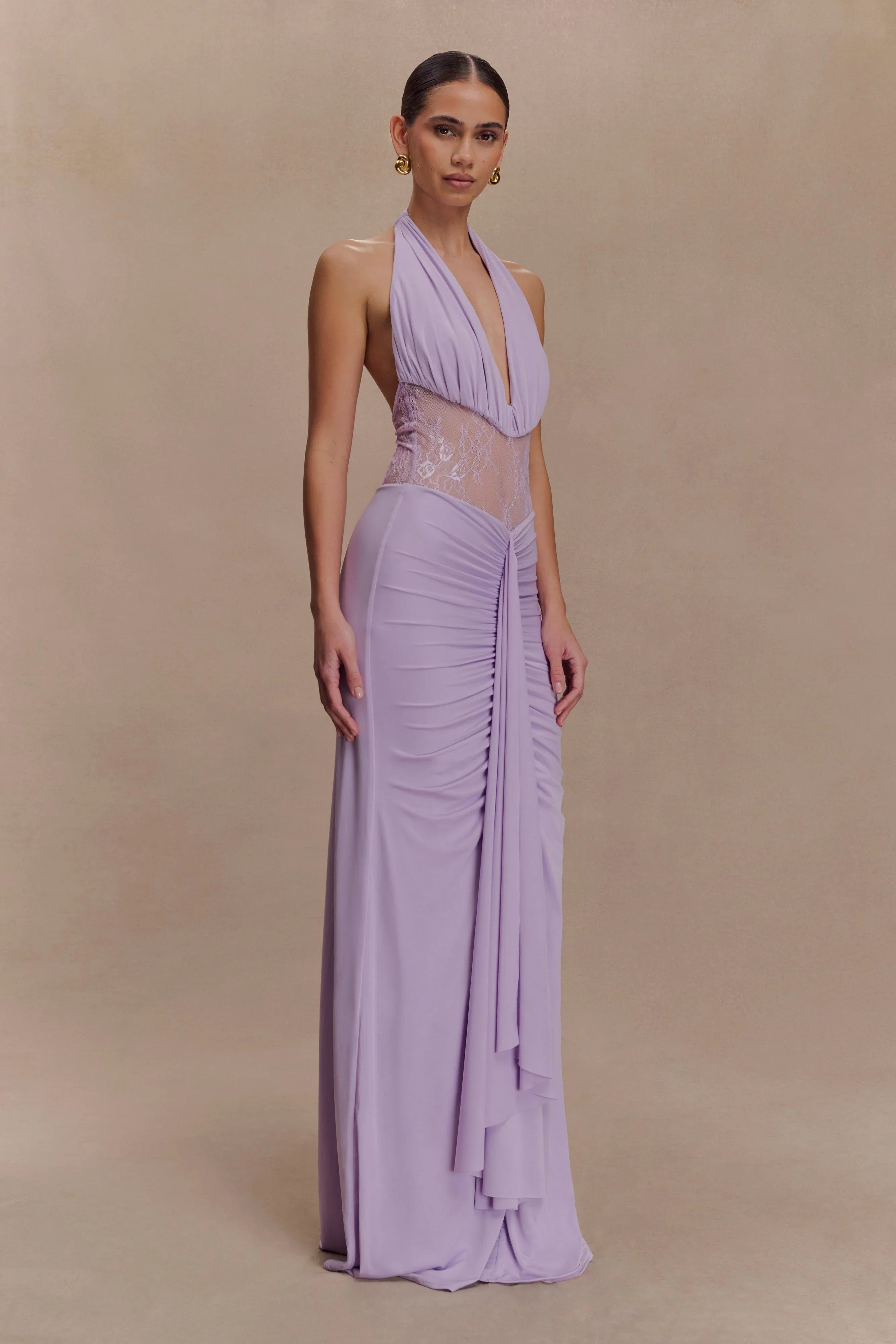Bonnie Slinky And Lace Maxi Dress Lilac
